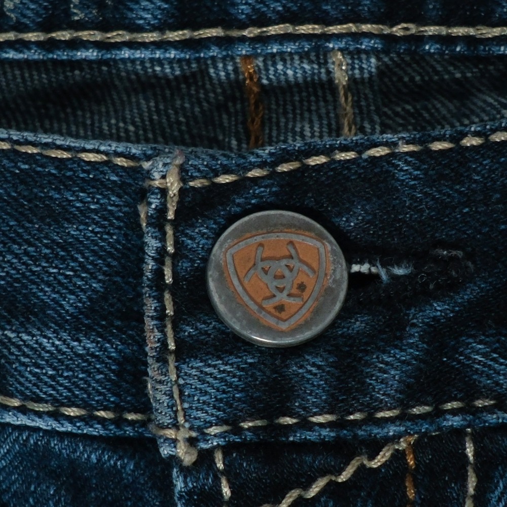 Ariat M5 Jeans Mens 30x32 Blue Low Rise Straight Western Cowboy Fade Stitching - Picture 6 of 16